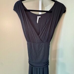 Michael Stars Black Cap Sleeve Ruched Waist Wide Leg Jumpsuit Tie Back Large